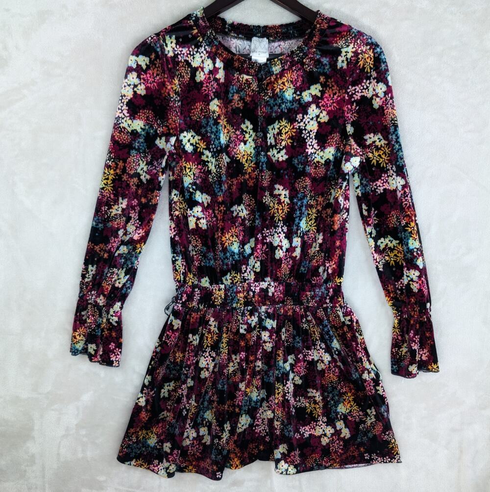 Ella Moss Girls Botanical Velvet Long Sleeve Mini Dress Size 16 Whimsigoth